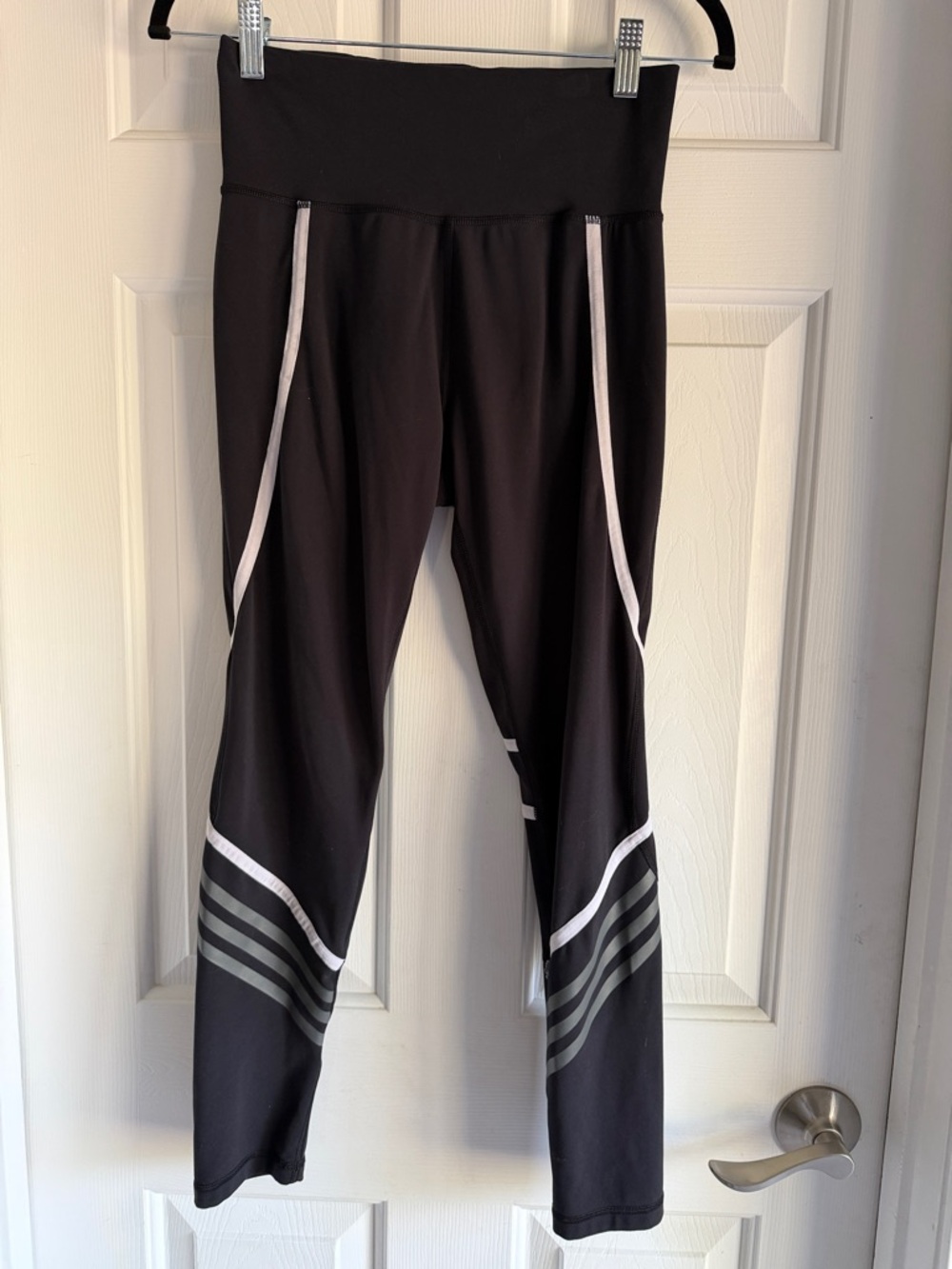 adidas Black Leggings with White Trim and Gray Stripes